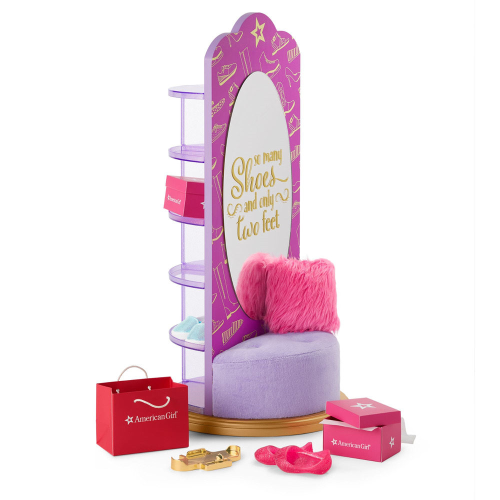 American Girl Shoe Store Tower Display 4 Shoes Sizer Box Mirror Pillow Seat Bag